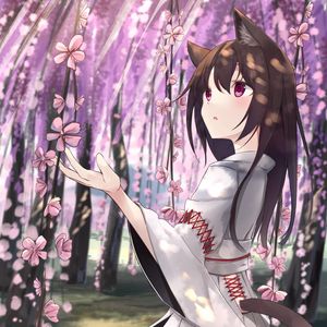 Preview wallpaper girl, neko, flowers, garden, anime