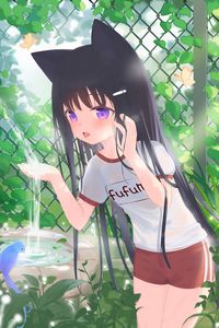 Preview wallpaper girl, neko, fountain, water, anime