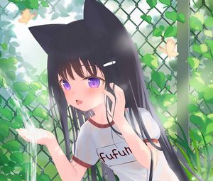 Preview wallpaper girl, neko, fountain, water, anime