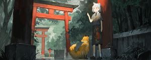 Preview wallpaper girl, neko, fox, anime, art, japan