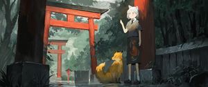 Preview wallpaper girl, neko, fox, anime, art, japan
