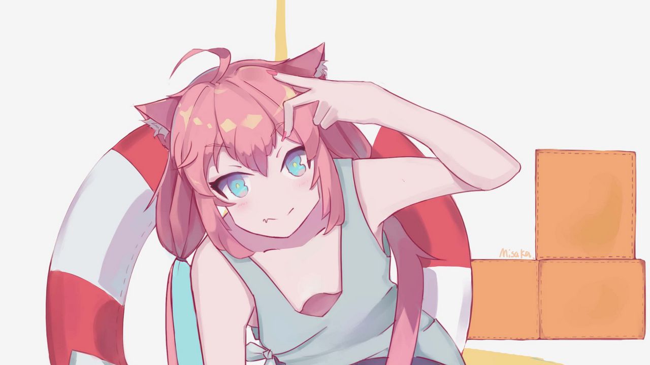 Wallpaper girl, neko, gesture, anime