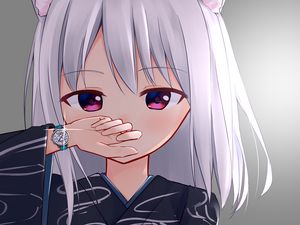 Preview wallpaper girl, neko, gesture, watch, anime