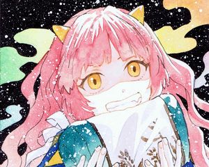 Preview wallpaper girl, neko, gift, kimono, snow, watercolor, anime