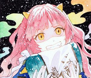 Preview wallpaper girl, neko, gift, kimono, snow, watercolor, anime