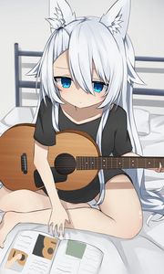 Preview wallpaper girl, neko, guitar, anime, art