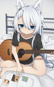 Preview wallpaper girl, neko, guitar, anime, art