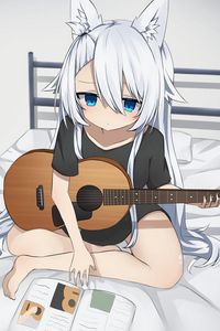 Preview wallpaper girl, neko, guitar, anime, art