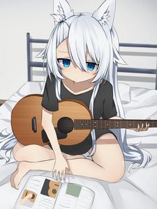 Preview wallpaper girl, neko, guitar, anime, art