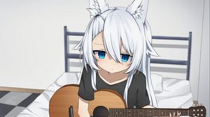 Preview wallpaper girl, neko, guitar, anime, art