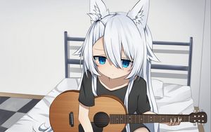 Preview wallpaper girl, neko, guitar, anime, art