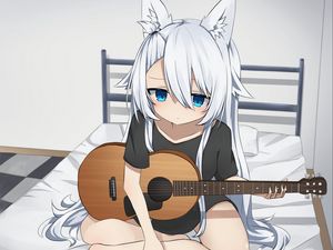 Preview wallpaper girl, neko, guitar, anime, art