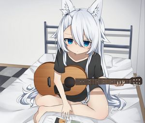 Preview wallpaper girl, neko, guitar, anime, art