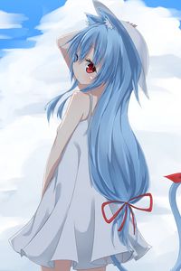 Preview wallpaper girl, neko, hat, clouds, anime