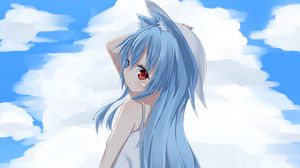 Preview wallpaper girl, neko, hat, clouds, anime