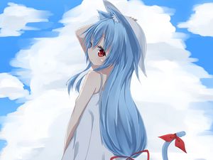 Preview wallpaper girl, neko, hat, clouds, anime