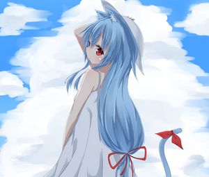 Preview wallpaper girl, neko, hat, clouds, anime