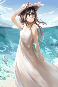 Preview wallpaper girl, neko, hat, sea, anime