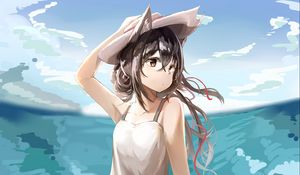 Preview wallpaper girl, neko, hat, sea, anime