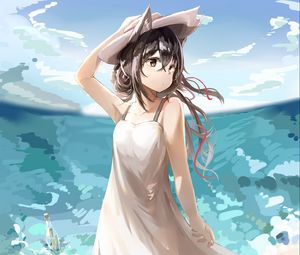 Preview wallpaper girl, neko, hat, sea, anime