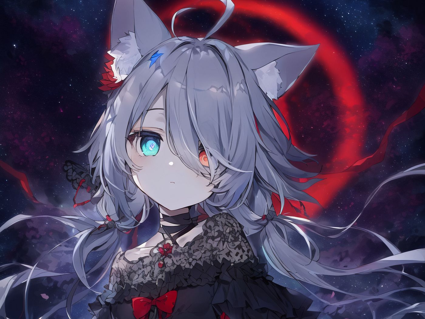 1400x1050 Wallpaper girl, neko, heterochromia, anime, art, dress