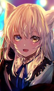 Preview wallpaper girl, neko, heterochromia, anime, art