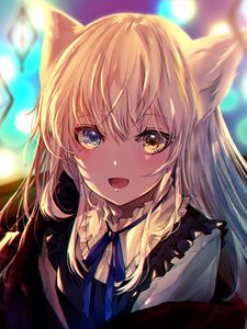 Preview wallpaper girl, neko, heterochromia, anime, art