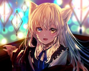 Preview wallpaper girl, neko, heterochromia, anime, art