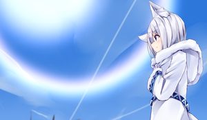 Preview wallpaper girl, neko, hood, anime, white