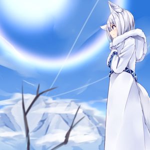 Preview wallpaper girl, neko, hood, anime, white