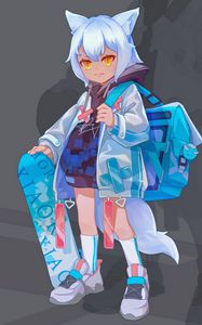 Preview wallpaper girl, neko, hood, backpack, anime