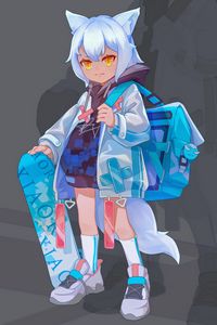 Preview wallpaper girl, neko, hood, backpack, anime