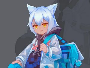 Preview wallpaper girl, neko, hood, backpack, anime