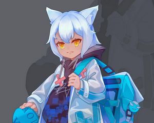 Preview wallpaper girl, neko, hood, backpack, anime