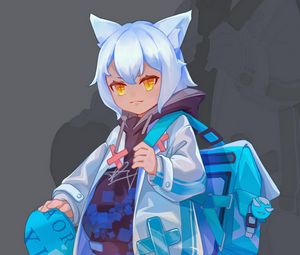 Preview wallpaper girl, neko, hood, backpack, anime