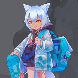 Preview wallpaper girl, neko, hood, backpack, anime