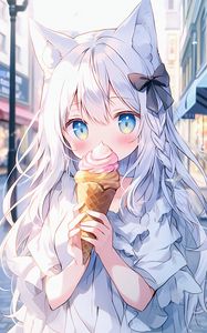 Preview wallpaper girl, neko, ice cream, anime