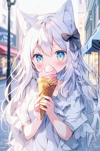 Preview wallpaper girl, neko, ice cream, anime