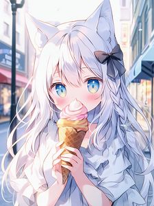 Preview wallpaper girl, neko, ice cream, anime