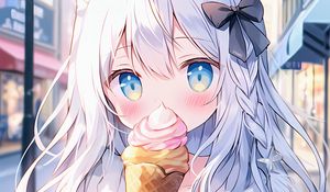 Preview wallpaper girl, neko, ice cream, anime
