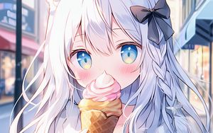 Preview wallpaper girl, neko, ice cream, anime