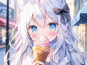 Preview wallpaper girl, neko, ice cream, anime