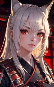 Preview wallpaper girl, neko, kimono, armor, anime