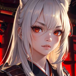 Preview wallpaper girl, neko, kimono, armor, anime