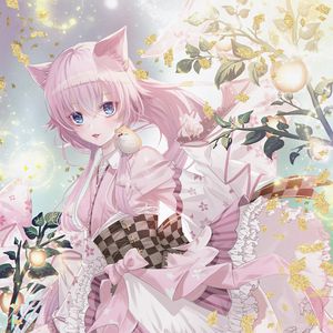 Preview wallpaper girl, neko, kimono, anime, art, pink