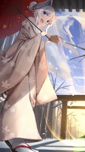 Preview wallpaper girl, neko, kimono, smile, anime