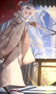 Preview wallpaper girl, neko, kimono, smile, anime