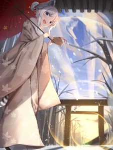 Preview wallpaper girl, neko, kimono, smile, anime