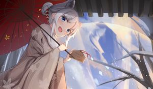 Preview wallpaper girl, neko, kimono, smile, anime