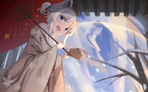 Preview wallpaper girl, neko, kimono, smile, anime